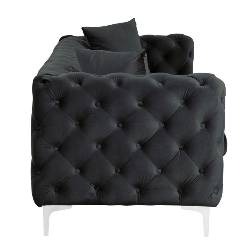 Contemporary Sofa  with Deep Button Tufting Dutch Velvet Black