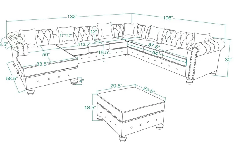 Linen Master four-piece sofa Living Room Collection Curve Sofa with Footrest