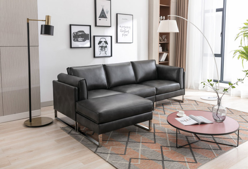 Leather Three Piece Sofa & Matching Footrest