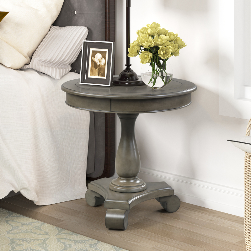 Round End Table Small Wood Pedestal Side Table