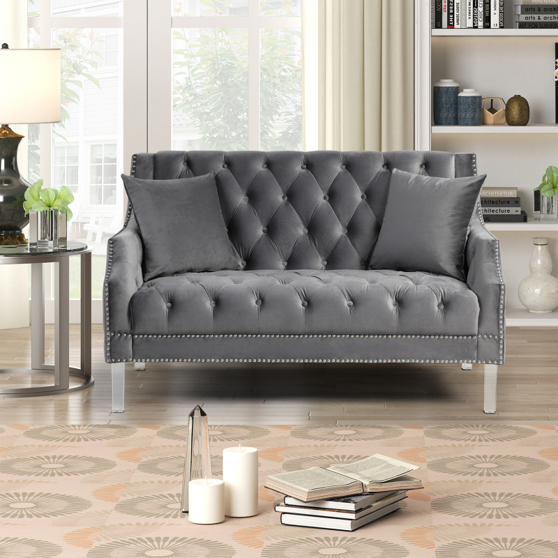 Living Room Couches Fabric Dutch Velvet  Loveseat-Gray