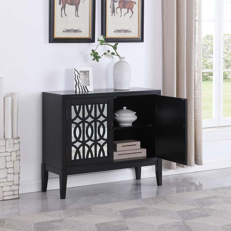 Accent Chest and Cabinet Sideboard with Framed Mirror Doors, Adjustable Shelves  Entryway Serving Wine Storage，34 Inch