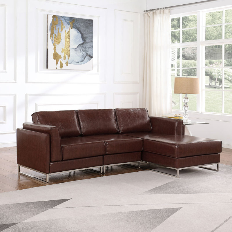 Chocolate Brown Sectional L Shaped Leather Sofa