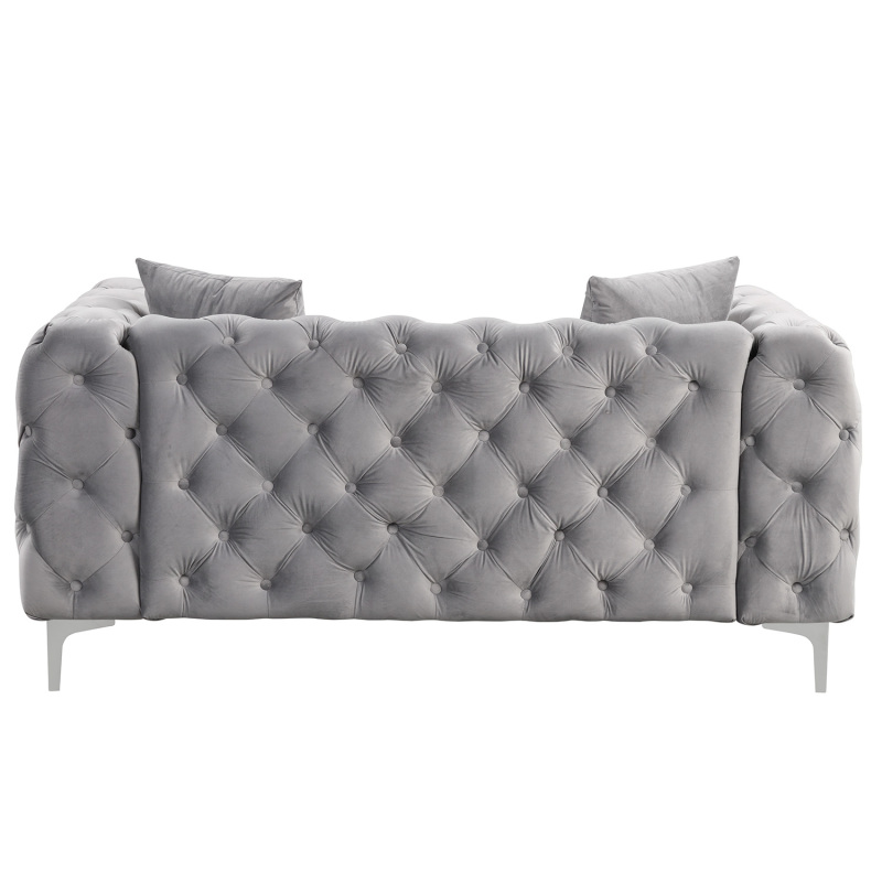 Contemporary Sofa  with Deep Button Tufting Dutch Velvet 2 Pieces- Silver Grey