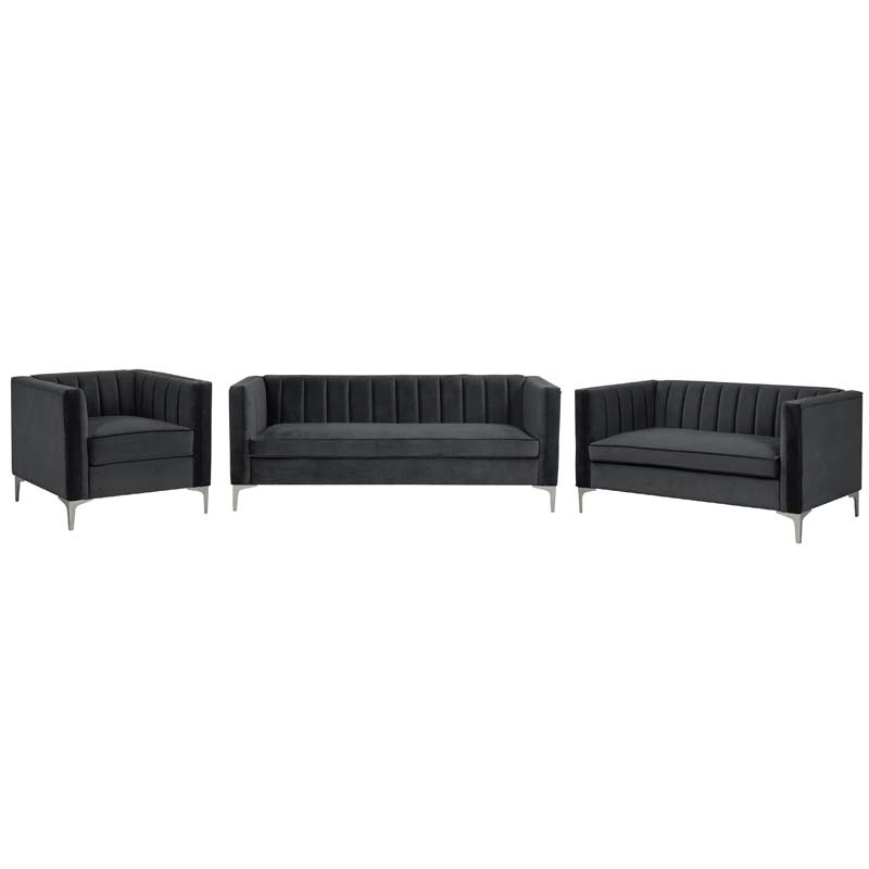 3 Pieces Modern Channel Tufted Velvet Living Room Sets