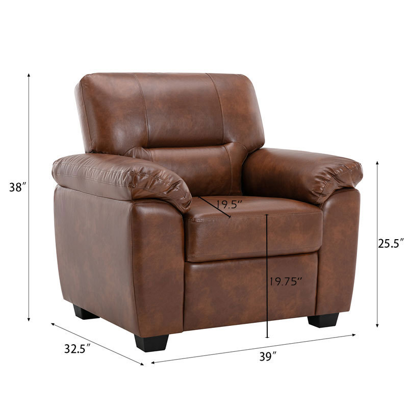 Sofa Collection 2 Pieces  Flared Arm PU Leather Mid-Century Modern Upholstered Sofa in Brown