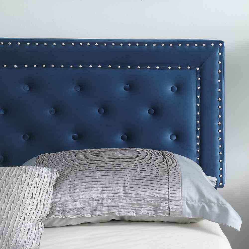 Bed Frame, Velvet Tufted Upholstered Modern Platform Bed with Headboard, Wooden Slats, No Box Spring Needed