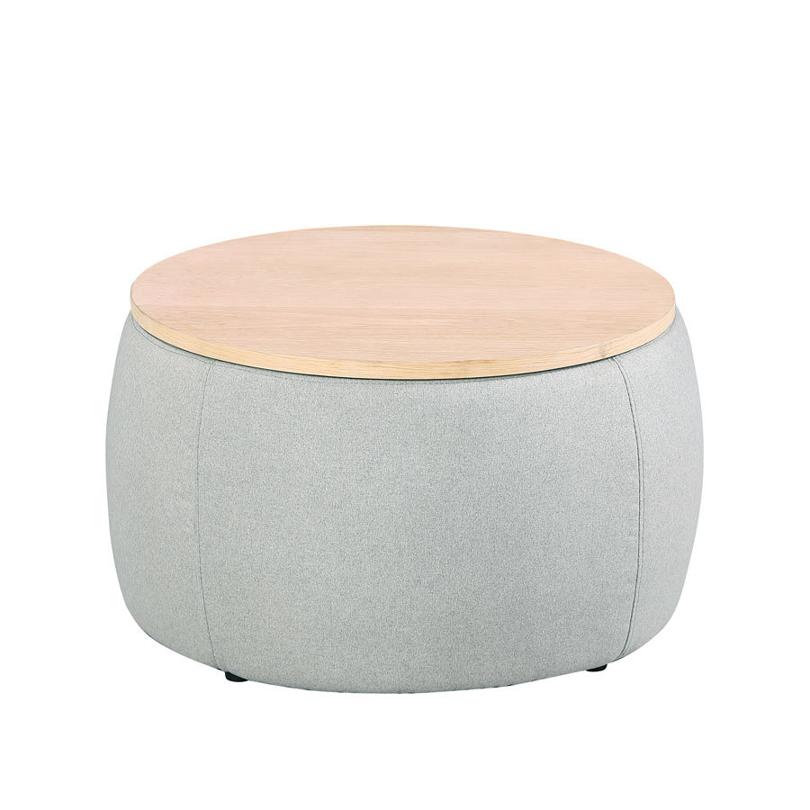 Round Storage Ottoman Coffee Table Footstool with Wood Cover for Living Room