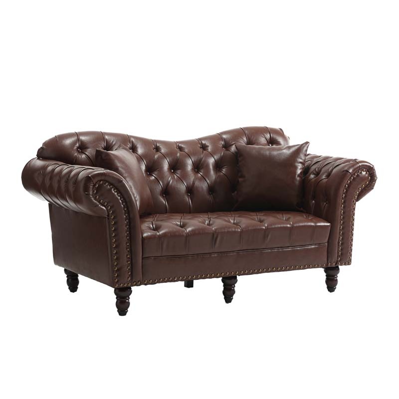 Chesterfield Leather Sofa Set Tufing Button Design