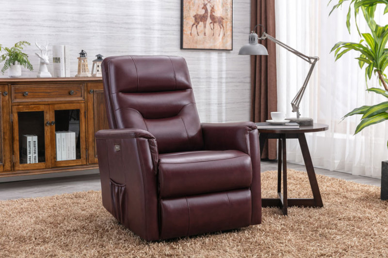 Power Recliner Chair Burgundy Upgraded Breathable Leatherette with USB Charge Port & Side Pockets