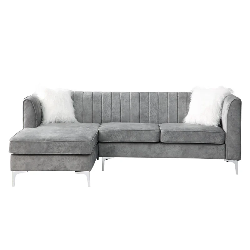 Morden Fort Velvet Sectional Sofa with Right Chaise, Pillow Included