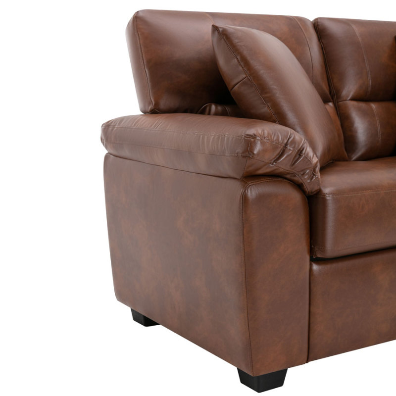 Garrin Series 61 in. Brown PU Leather 2-Seater Loveseat with Pillows