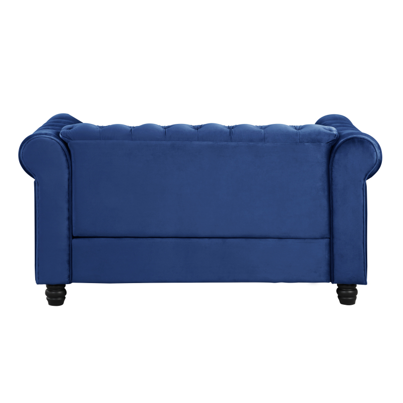 Contemporary Love Seat with Deep Button Tufting Dutch Velvet - Blue