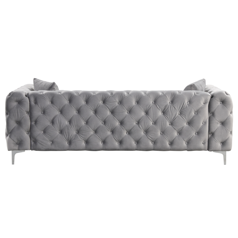 Contemporary Sofa  with Deep Button Tufting Dutch Velvet 2 Pieces- Silver Grey