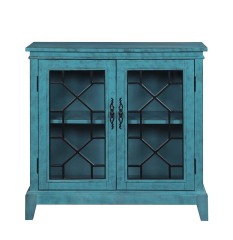Sideboard & Buffets Cabinet with Iron Framed Glass Doors, Adjustable Shelves Accent Display Storage Distressed Console Cabinet for Entryway Living Room Bedroom Kitchen(Blue)