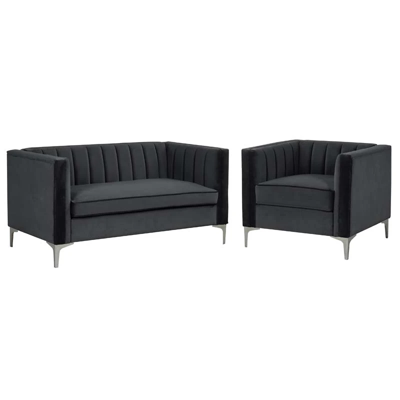 Modern Channel Tufted Velvet  Chair and Loveseat