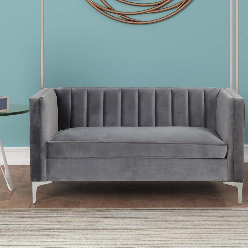 Modern Channel Tufted Velvet Loveseat for Living Room
