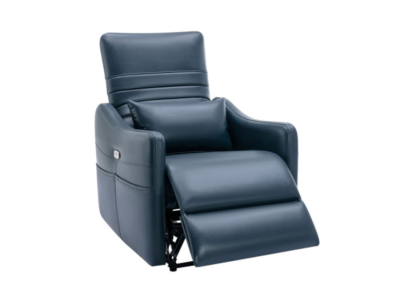 Power Recliner Chair Blue Recliners Upgraded Breathable Leatherette with USB Charge Port & Side Pockets Lumbar Pillow Included