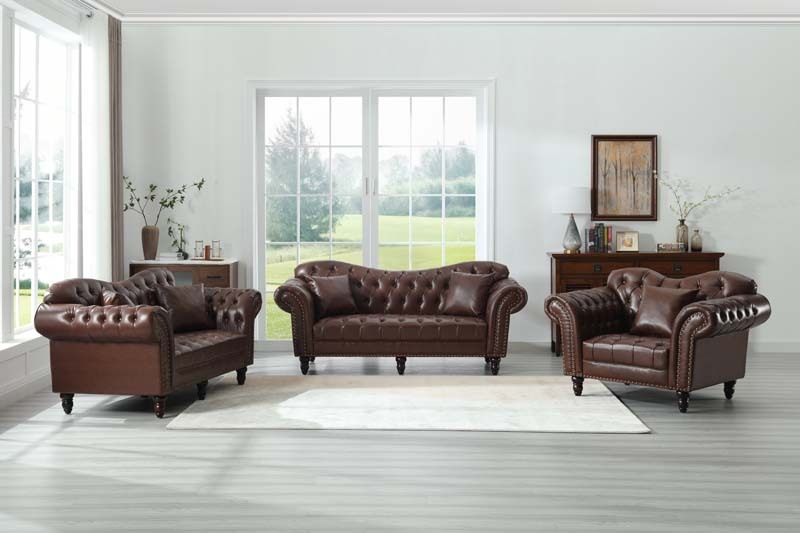 Chesterfield Leather Sofa Set Tufing Button Design