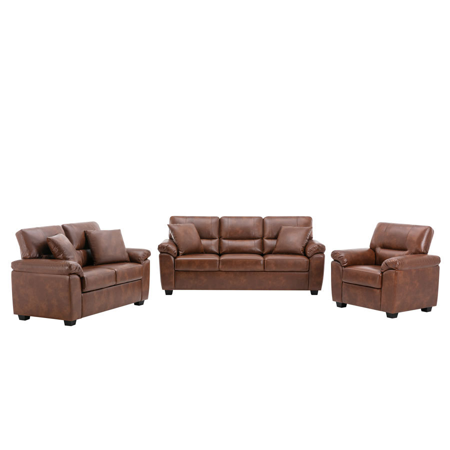 Sofa Collection 3 Pieces  Flared Arm PU Leather Mid-Century Modern Upholstered Sofa