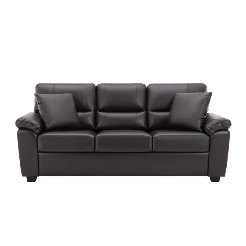 Sofa Collection 2 Pieces  Flared Arm PU Leather Mid-Century Modern Upholstered Sofa in Chocolate Brown