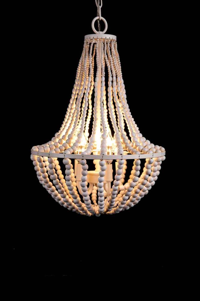 White Beaded Chandelier 5 Light for Living Bed Dining Room - 18.52 in9.75 in 18.81 in