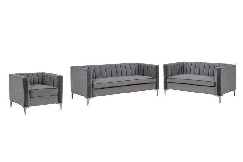 3 Pieces Modern Channel Tufted Velvet Living Room Sets