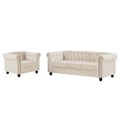 Chesterfield Furniture Chair and Sofa Sets 2 Pieces Velvet - Beige