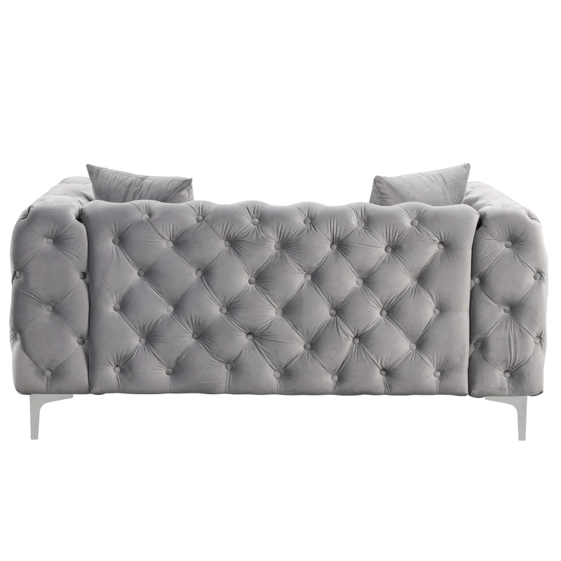 Contemporary Sofa sets with Deep Button Tufting Dutch Velvet - Silver Grey