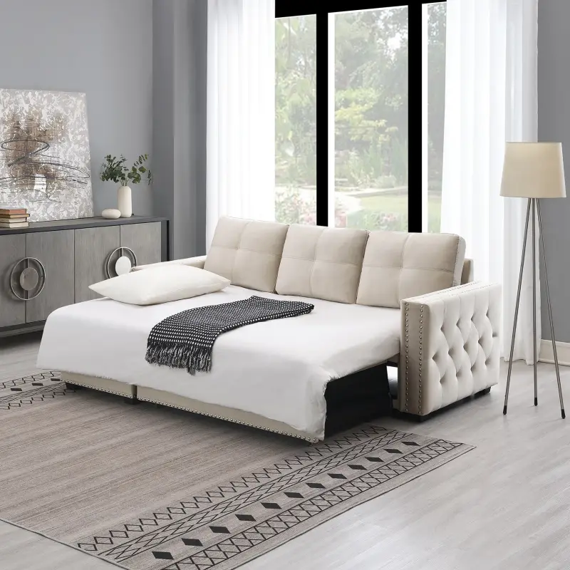 Velvet Sleeper Sofa Sectional Sofa Bed with Storage