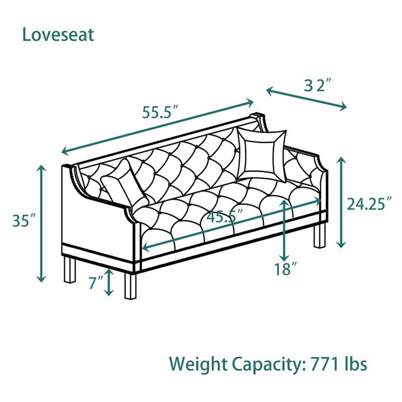 Living Room Couches Set  Slope Arm Chair and Loveseat -Blue