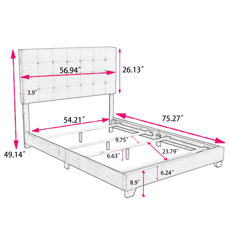 Velvet Bed Frame Box Spring Needed Full/Queen