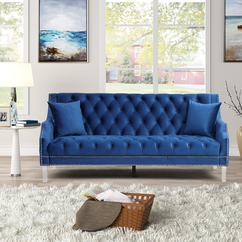 Fort Living Room Couches Fabric Dutch Velvet Sofa-Blue