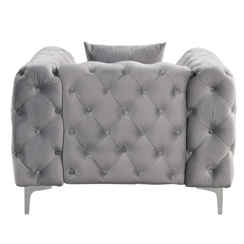 Contemporary Sofa  with Deep Button Tufting Dutch Velvet - Silver Grey