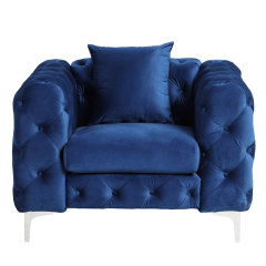 Contemporary Accent Chair with Deep Button Tufting Dutch Velvet - Navy Blue