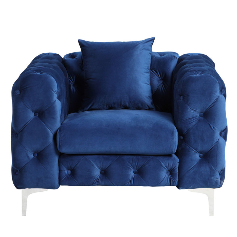 Contemporary Accent Chair with Deep Button Tufting Dutch Velvet - Navy Blue