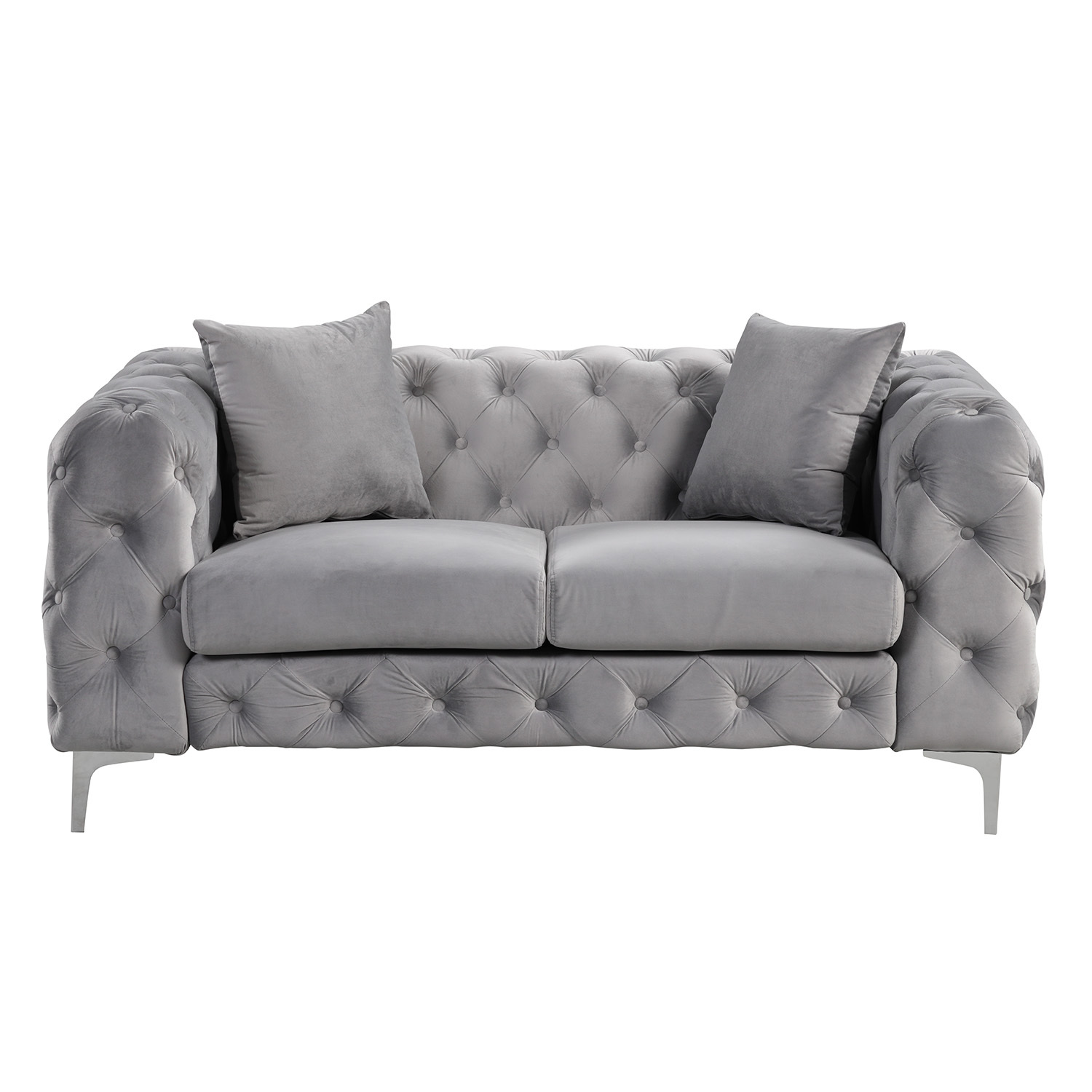 Contemporary Sofa sets with Deep Button Tufting Dutch Velvet - Silver Grey