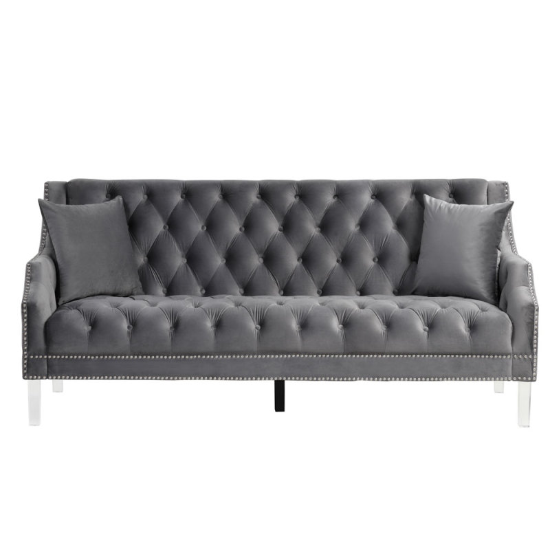 Living Room Couches Slope Arm  Loveseat and Sofa Set Velvet Gray