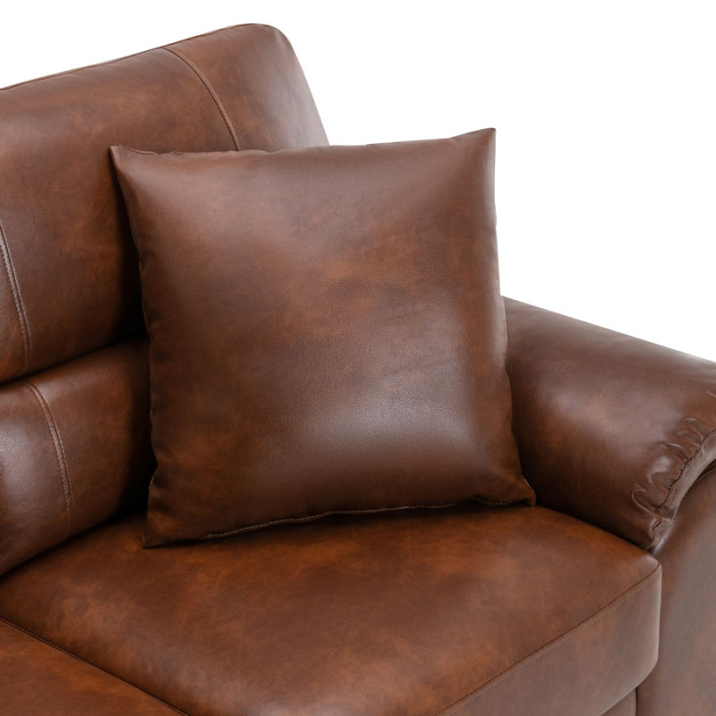Sofa Collection 2 Pieces  Flared Arm PU Leather Mid-Century Modern Upholstered Sofa in Brown