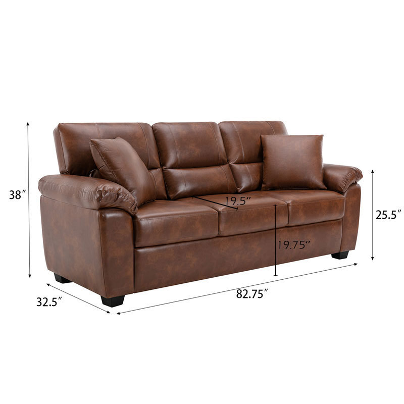 Sofa Collection 2 Pieces  Flared Arm PU Leather Mid-Century Modern Upholstered Sofa in Brown