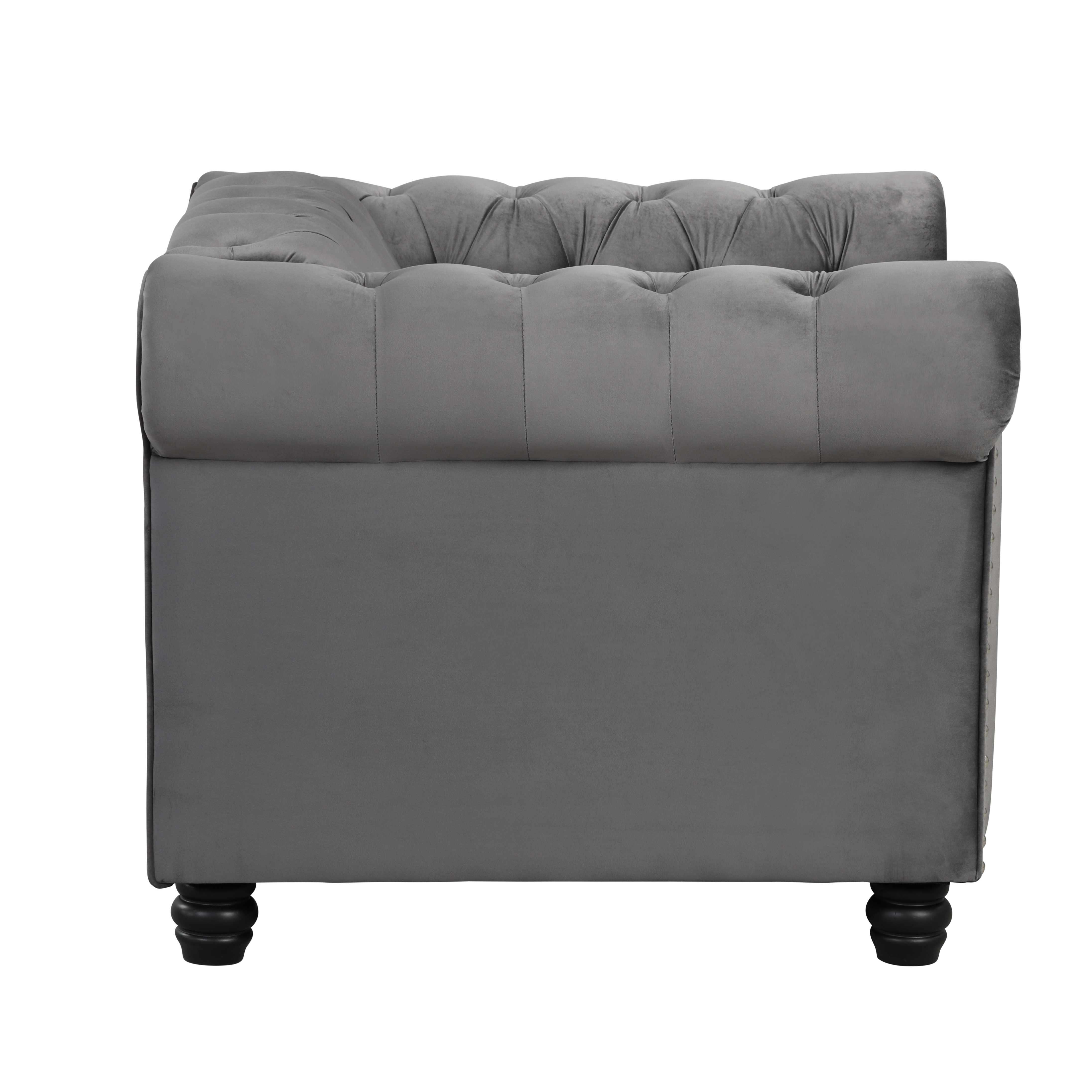 Contemporary Accent Chair with Deep Button Tufting Dutch Velvet - Light Grey