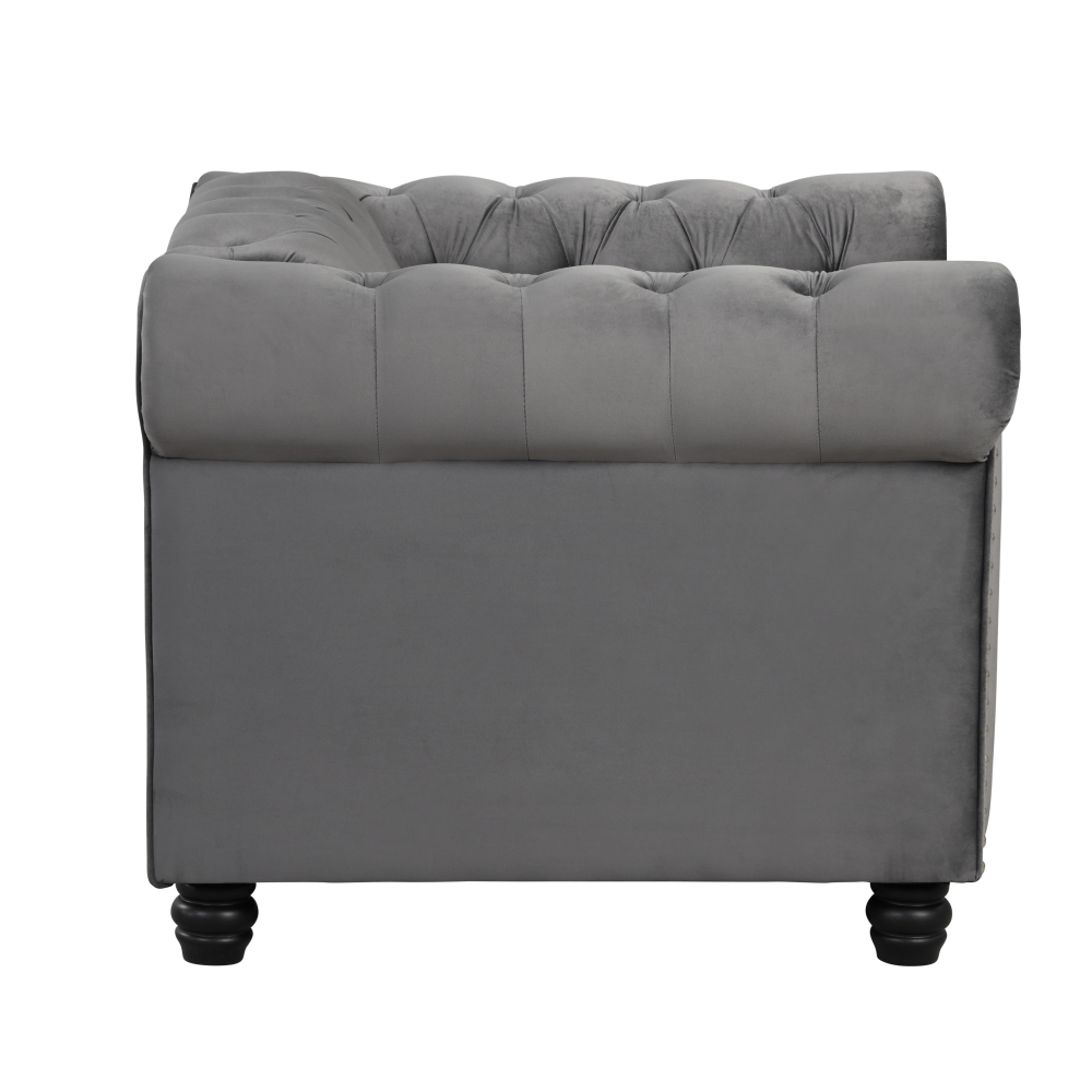 Contemporary Accent Chair with Deep Button Tufting Dutch Velvet - Light Grey