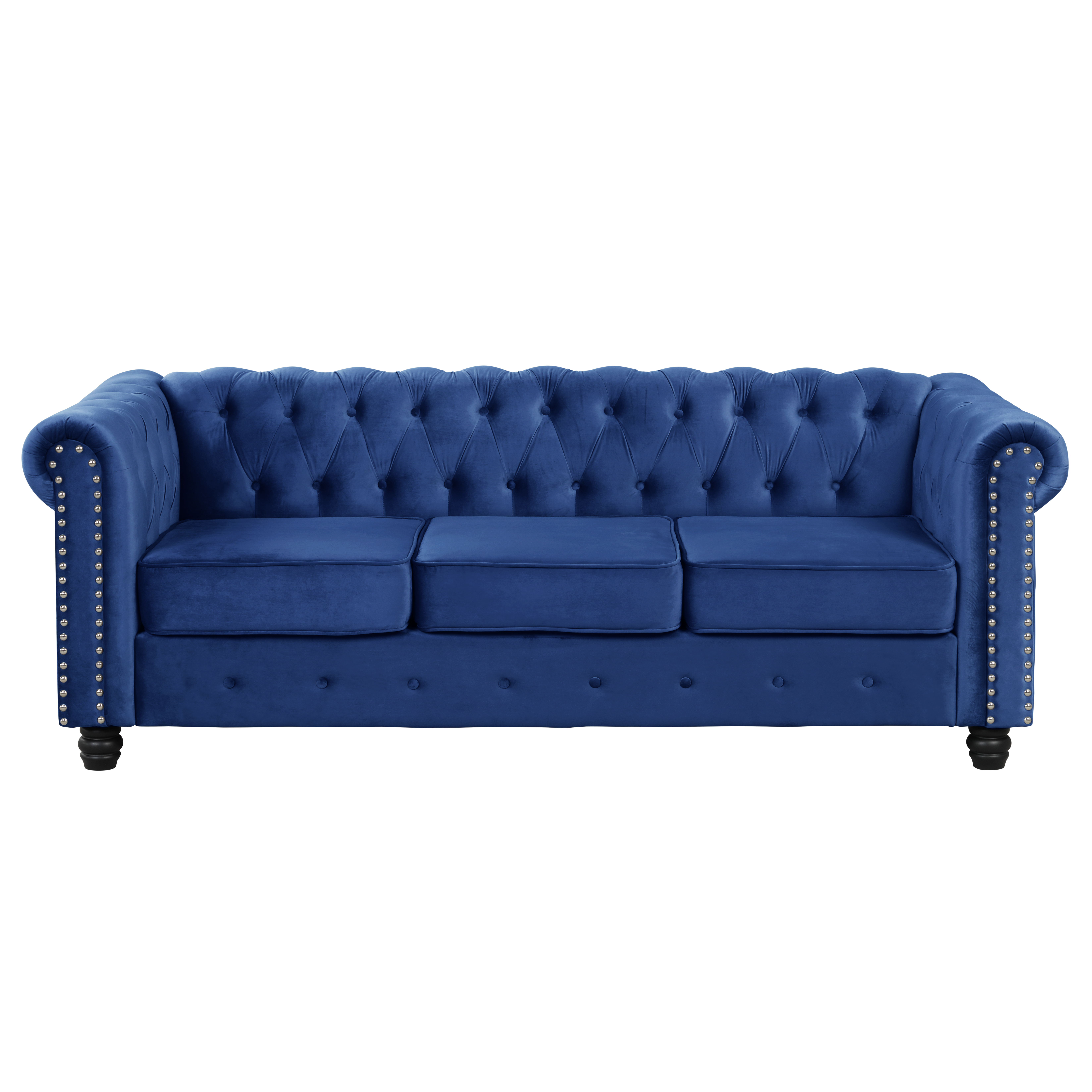 Contemporary Sofa Couch with Deep Button Tufting Dutch Velvet -  Blue