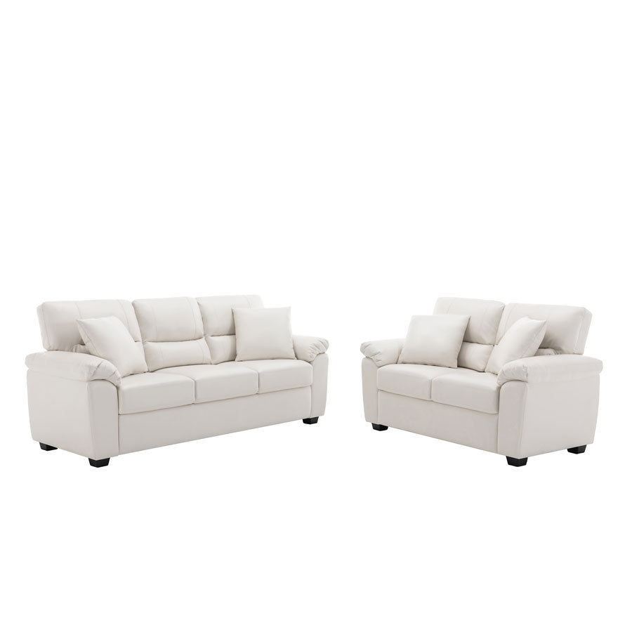 Sofa Collection 3 Pieces  Flared Arm PU Leather Mid-Century Modern Upholstered Sofa