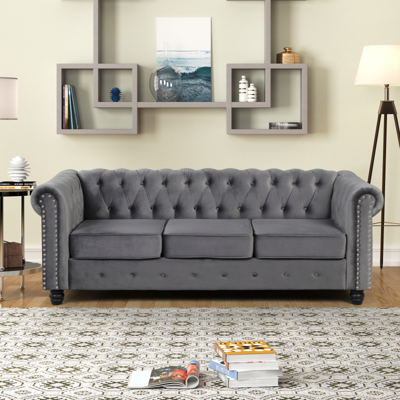 Chesterfield Furniture Sets 2 pieces - Velvet Grey