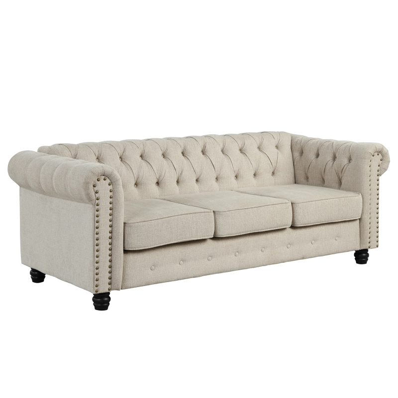 3 Pieces Chesterfield Furniture Sets - Fabric, Beige