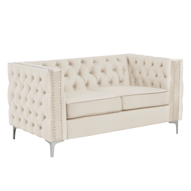 Modern Loveseat with Deep Dutch Velvet - Beige