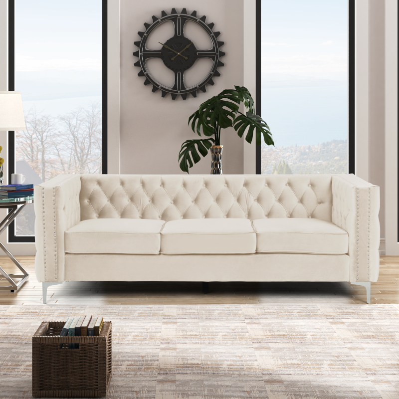 Modern Sofa with Deep Dutch Velvet - Beige