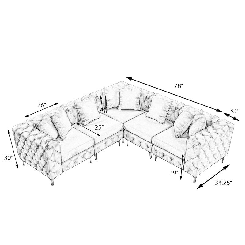 Modular Sectional Sofa L Shape Sofa with Reversible Chaise-Grey