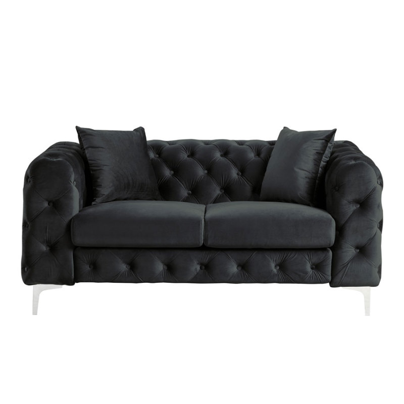 Contemporary Sofa  with Deep Button Tufting Dutch Velvet Black